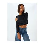 Koton Uzun Kollu Body Crop Kayık Yaka Yumuşak Dokulu Slim Fit
