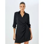 Koton Uzun Kollu Drape Detaylı Mini Boy Kruvaze Gömlek Elbise - Siyah - 36