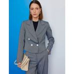 Koton Uzun Kollu Düğmeli Kruvaze Yaka Crop Blazer Ceket - Lacivert - 34