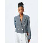 Koton Uzun Kollu Düğmeli Kruvaze Yaka Crop Blazer Ceket - Lacivert - 38