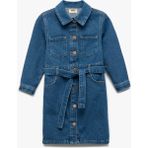 Koton Uzun Kollu Pamuklu Kuşak Detaylı Cepli Düğmeli Gömlek Yaka Denim Elbise - Lacivert - 9 - 10 Yaş