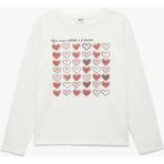 Koton Uzun Kollu Pamuklu Tişört Kız Çocuk İçin Günlük Stil Simli Kalp Baskılı Polyester Karışımlı - Ekru - 11 - 12 Yaş