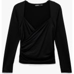 Koton Uzun Kollu Slim Fit Kruvaze V Yaka Saten Bluz - Siyah - XL