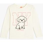 Koton Uzun Kollu T-Shirt Kız Çocuk İçin Günlük Ekru Renk Köpek Baskılı Truvakar Kol - 4 - 5 Yaş