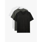 Koton V Yaka Pamuklu Slim Fit Basic 3'lü Erkek Tişört Seti Multıcolor 5sam10363hk Mavi