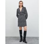 Koton V Yaka Uzun Kollu Dar Kesim Çiçek Baskılı Mini Elbise, Kadın, Siyah Desenli, 34