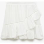 Koton Viskon Crinkle Kumaş Astarlı Katlı Fistolu Fırfırlı Mini Etek - Ekru - 36