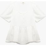 Koton Viskon Kumaş Düğmeli Bisiklet Yaka Kısa Kollu Peplum Bluz - 36 - Ekru