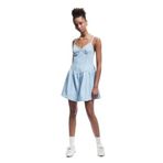 Koton Volanlı V Yaka Çapraz İp Askılı Mini Denim Elbise