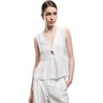 Koton X Melis Ağazat - Deniz Kabuğu Aksesuar Detaylı V Yaka Kolsuz Peplum Bluz