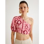 Koton X Melis Ağazat - Tek Omuz Balon Kol Crop Bluz Etnik Desenli Slim Fit