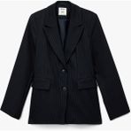 Koton x Melis Ağazat - Uzun Kollu Cepli Çizgili Oversize Blazer Ceket - Lacivert - 40