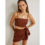 Koton x Şahika Ercümen - Parlak Askılı Crop Büstiyer Lyocell Kumaş Slim Fit - 36 - Kahve