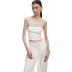 Koton x Sima Tarkan - Kat Detaylı Viskon Straplez Crop Bluz 5SAK30014EW - Ekru - 36