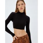 Koton x Zeynep Bastık - Boğazlı Triko Crop Kazak Uzun Kollu Slim Fit - Siyah