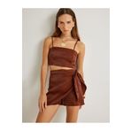 Koton Yeni Sezon Koton X Şahika Ercümen - Kruvaze Mini Şort Etek Parlak Lyocell Kumaş Slim Fit