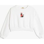 Koton Yılbaşı Temalı Sweatshirt Uzun Kollu Kedi Baskılı Bisiklet Yaka - Beyaz - 4 - 5 Yaş