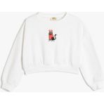 Koton Yılbaşı Temalı Sweatshirt Uzun Kollu Kedi Baskılı Bisiklet Yaka - Beyaz - 5 - 6 Yaş