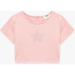 Koton Yıldız Baskılı Taş Detaylı Kısa Kollu Bisiklet Yaka Crop Bluz - Pembe - 9 - 10 Yaş