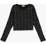Koton Yıldız Desenli Uzun Kollu Bisiklet Yaka Crop Bluz - Siyah - 5 - 6 Yaş