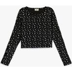 Koton Yıldız Desenli Uzun Kollu Bisiklet Yaka Crop Bluz - Siyah - 7 - 8 Yaş