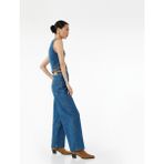Koton Yüksek Bel Rahat Kesim Geniş Paça Pamuklu Jean Pantolon - Culotte Jeans - Lacivert - Relax - 25 / 32
