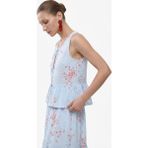 Koton Yuvarlak Bağcıklı Yaka Fiyonklu Kolsuz Çizgili Çiçekli Fırfırlı Peplum Bluz - Pembe - 38