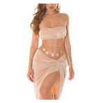 Koucla Parıltılı Bandeau Crop Top dolgulu parti büstiyer karın açık, pedli, Koyu pembe., S