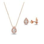 Kovac 925 Ayar Damla Model Rose Altın Kaplama Zirkon Taşlı Kadın Gümüş Set