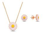 Kovac 925 Ayar Mineli Yonca Model Rose Altın Kaplama Kadın Gümüş Set