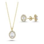 Kovac 925 Ayar Oval Model Altın Kaplama Zirkon Taşlı Kadın Gümüş Set