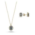 Kovac 925 Ayar Oval Tektaş Model Altın Kaplama Mistik Topaz Taşlı Kadın Gümüş Set