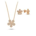 Kovac 925 Ayar Papatya Model Rose Altın Kaplama Zirkon Taşlı Kadın Gümüş Set