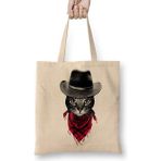 Kovboy Cat Kedi Bez Çanta Uzun Saplı - Açık Bej - 40 X 40