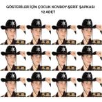 Kovboy Şerif Şapkası Siyah 12 Adet - Kostüm, Parti ve Gösteri Şapkası - Lisinya - 001-Renkli
