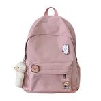 KOWVOWZ BILIPOPX Kawaii Sevimli Estetik Okul Dizüstü Bilgisayar Sırt Çantası, Aksesuarlı, Genç Kızlar, Öğrenciler için Pimli Peluş Kolye Ucu, Pembe, Large, Kawaii