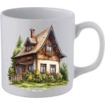 Köy Evi Baskılı Beyaz Kupa Bardak - Seramik Çay, Kahve Hediyelik Bardağı - 001 - Beyaz
