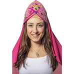 Köylü Kostüm Pembe Bindallı Başlığı Şifon Tüllü Fes Başlık - 6XA-Pembe - 55 - 65 cm