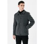 Koyu Antrasit Kaşe Kolej Yaka Astarlı Slim Fit Dar Kesim Casual Mont 1007235172