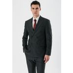 Koyu Antrasit Kırlangıç Yaka Kruvaze Likralı 6 Drop Slim Fit Dar Kesim Klasik Takım Elbise 1001240166