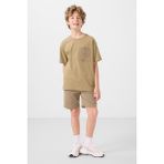 Koyu Bej-Camel Pamuklu Oversize Fit Dokuma Hafif Esnek Chino Erkek Çocuk Şort Takım - 11278 - 14 - 15 Yaş - Koyu Bej - Camel