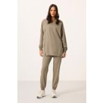Koyu Bej O Yaka Basic Oversize Kadın Eşofman Tunik Takım - 95347