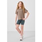 Koyu Bej Pamuklu O Yaka Oversize Fit Basic Kız Çocuk T-Shirt - 75182
