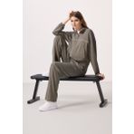 Koyu Bej Yumuşak Dokulu Dik Yaka Oversize Lastikli Kadın Eşofman Takım - 95349