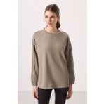 Koyu Bej Yumuşak Dokulu O Yaka Oversize Kadın Tunik Sweatshirt - 97303
