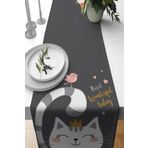 Koyu Gri Kedi Desenli Premium Masa Örtüsü Runner RNR440