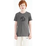 Koyu Gri Nakış İşleme Detaylı O Yaka Standart Kalıp Erkek Çocuk T-Shirt - 11115