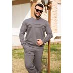 Koyu Gri Normal - Battal Büyük Beden Kalın Sweat Erkek Eşofman Takımı 21eestbakt