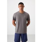 Koyu Gri O Yaka Standart Kalıp Logo Desenli Aktif Spor Erkek T-Shirt - 88255