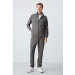 Koyu Gri Pamuklu Kalın Yumuşak Dokulu Comfort Fit Basic Erkek Eşofman Takım - 85260